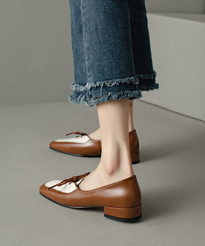 Splicing Lace Flats Up Original Brown Design Leather Cowhide