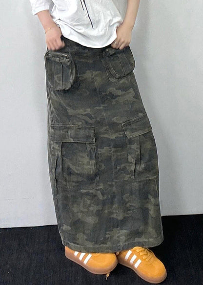 Original Design Camouflage Pockets Denim Maxi Skirts Fall WP061