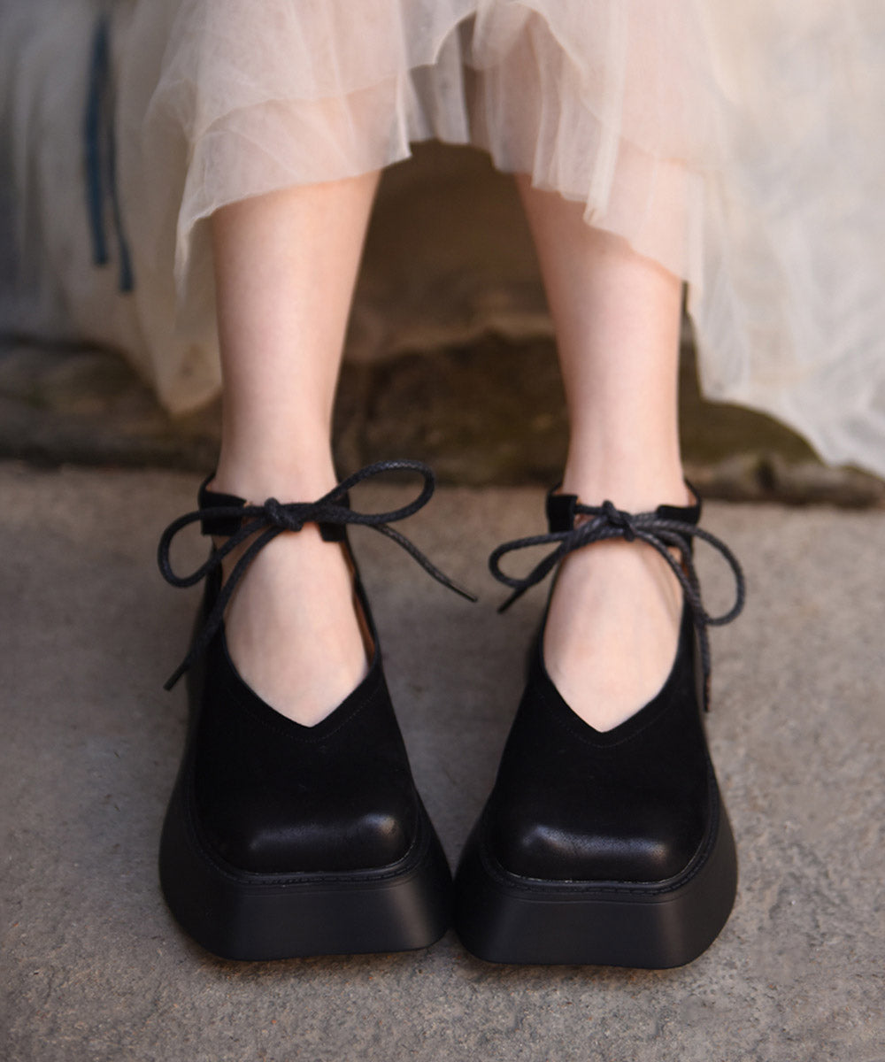 Design Original Platform Coffee Leather Cowhide Lace Shoes Up