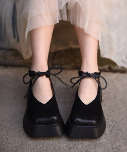 Design Original Platform Coffee Leather Cowhide Lace Shoes Up