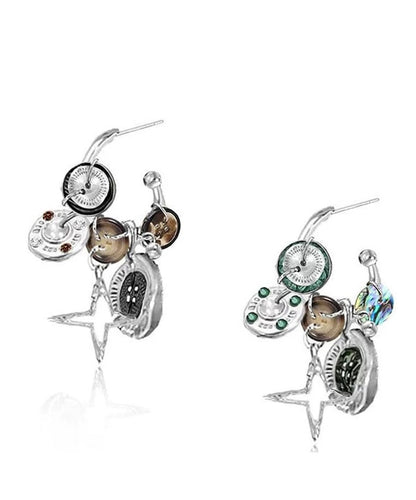 Hoop Earrings Metal Original Design Coffee Star Button