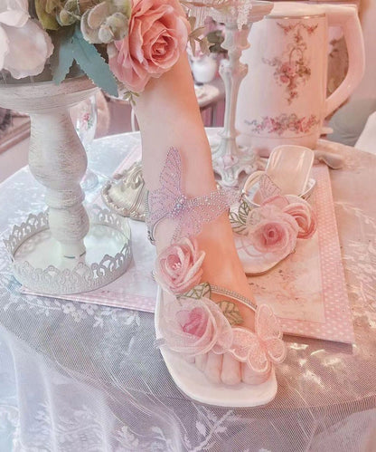 Original Slide Sandals Peep Zircon Butterfly Design Toe Flower