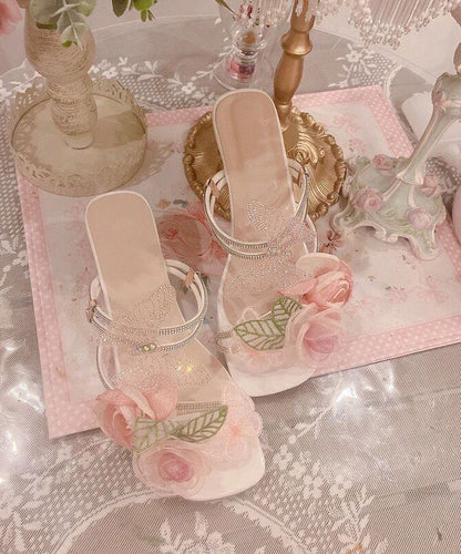Original Slide Sandals Peep Zircon Butterfly Design Toe Flower