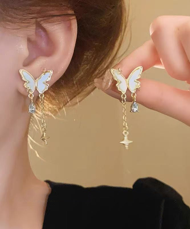 Original Design Gold Alloy Pearl Butterfly Star Tassel Drop Earrings WH048