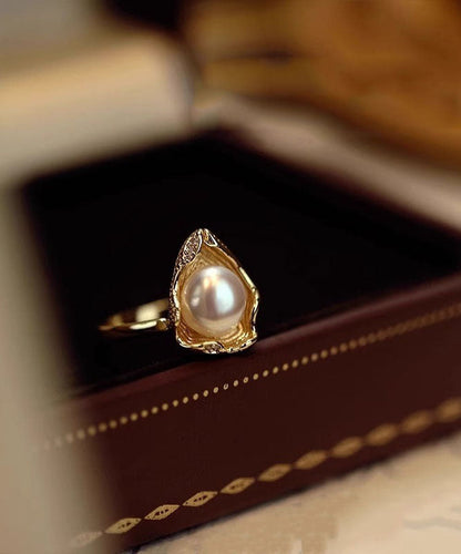 Gold Rings Original Design Pearl Copper Alloy