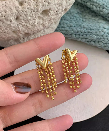 Design Original Earrings Tassel Gold V-Shaped Alloy Drop Copper
