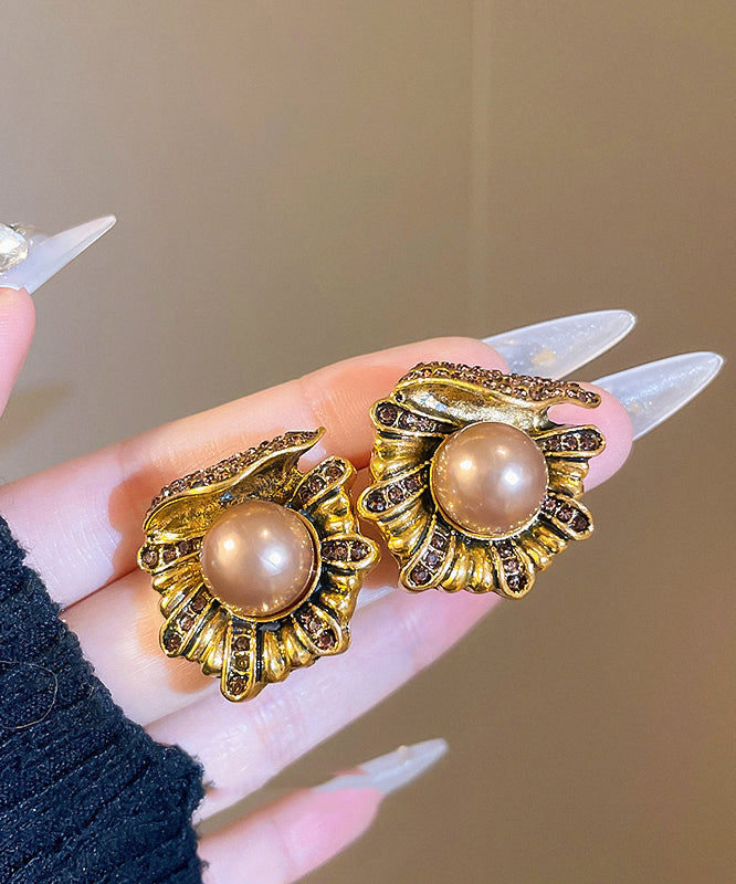 Design Pearl Copper Stud Alloy Zircon Earrings Gold Original