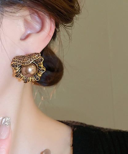 Design Pearl Copper Stud Alloy Zircon Earrings Gold Original