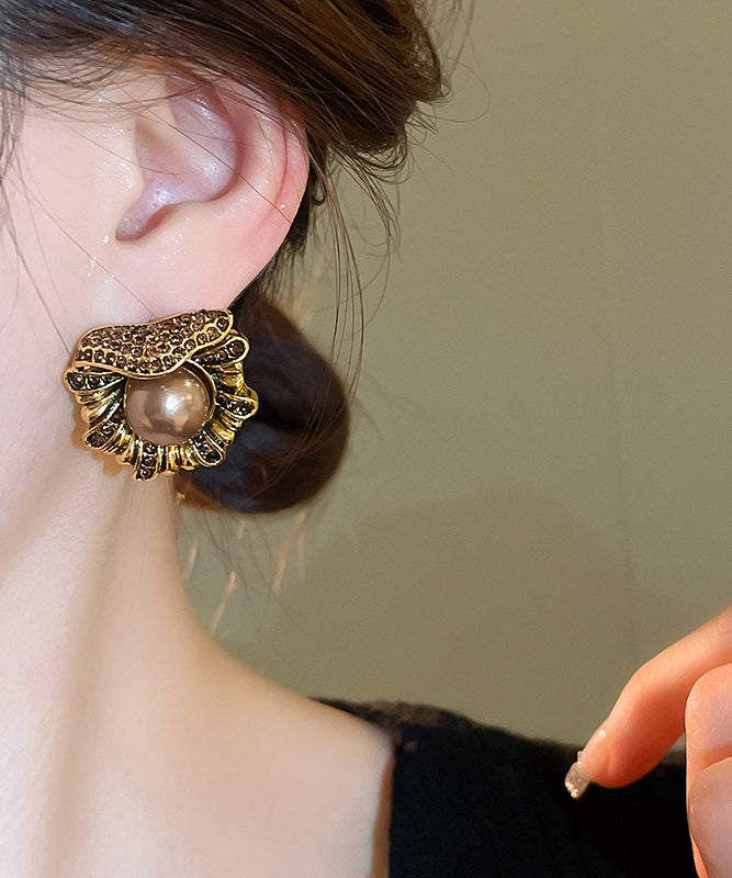 Design Pearl Copper Stud Alloy Zircon Earrings Gold Original