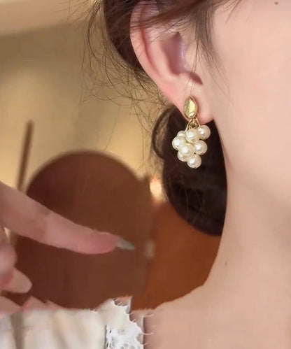 Drop Pearl Grape Gold Design Original Overgild Copper Earrings