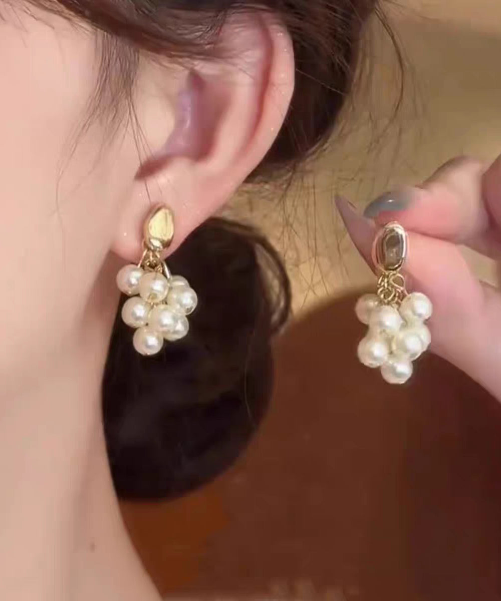 Drop Pearl Grape Gold Design Original Overgild Copper Earrings