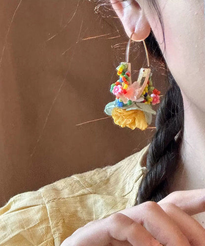 Earrings Design Gold Beads Original Floral Hoop Tulle Copper