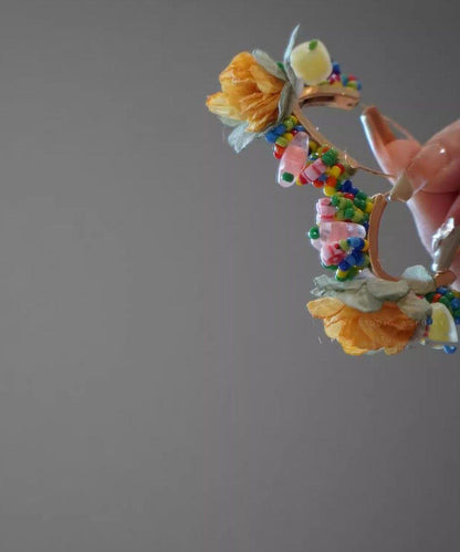 Earrings Design Gold Beads Original Floral Hoop Tulle Copper