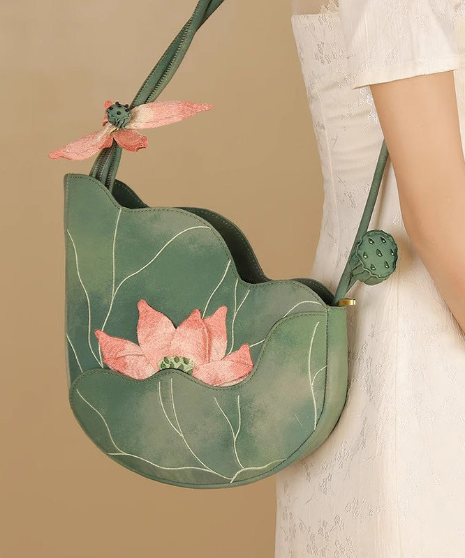 Design Embroidered Lotus CrossBody Green Bag Original