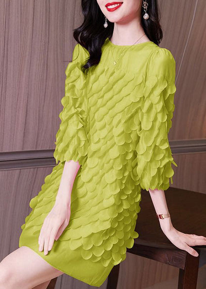 Mid Patchwork Spring Original Green Design O-Neck Dress Chiffon