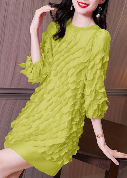 Mid Patchwork Spring Original Green Design O-Neck Dress Chiffon