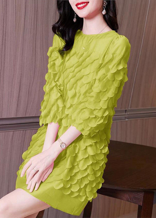 Mid Patchwork Spring Original Green Design O-Neck Dress Chiffon