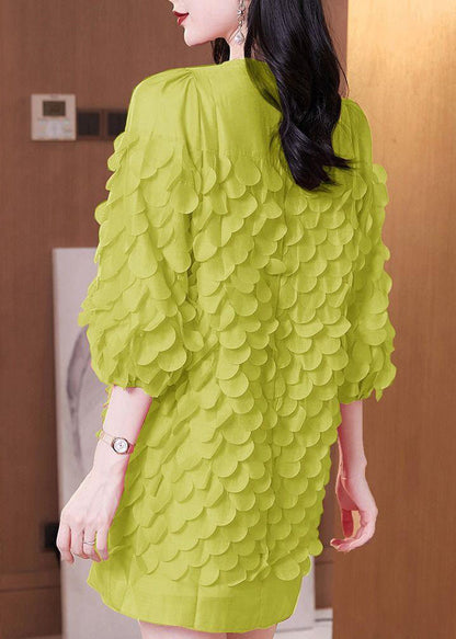 Mid Patchwork Spring Original Green Design O-Neck Dress Chiffon