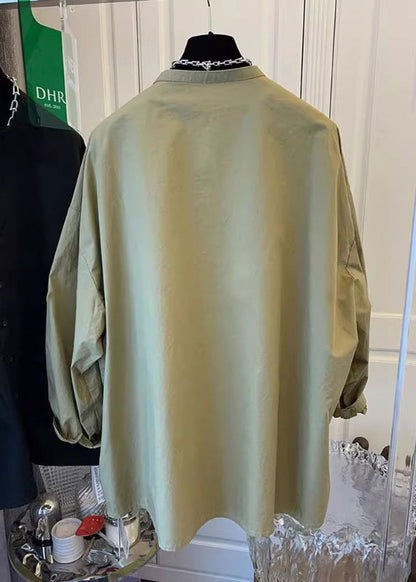 Original Design Green Pockets Button Cotton Coat Spring TI035