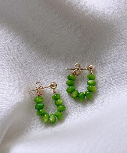 Original Design Green Sterling Silver Alloy Jade Hoop Earrings WQ020