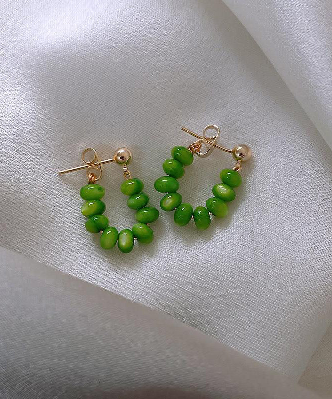 Original Design Green Sterling Silver Alloy Jade Hoop Earrings WQ020