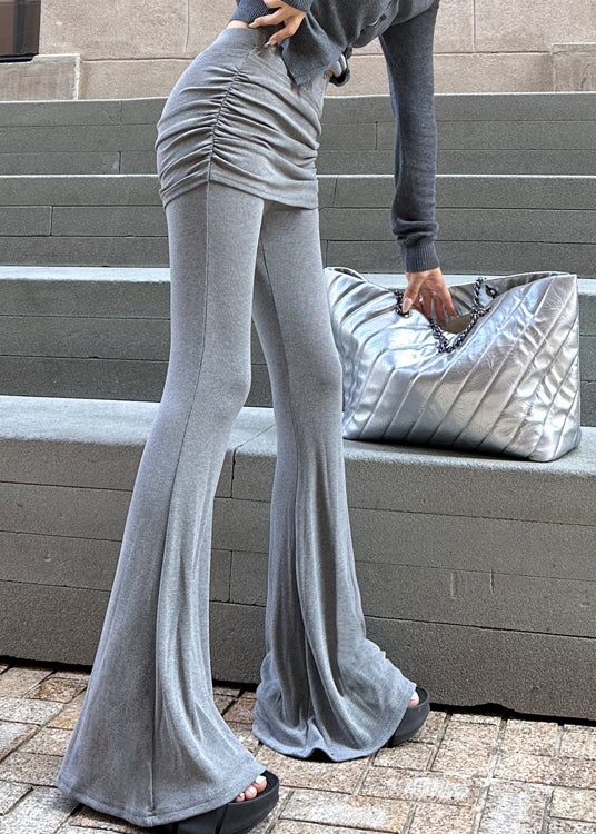 Original Design Grey False Two Pieces Flared Trousers Spring TN049