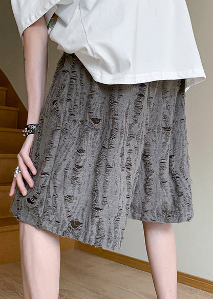 Grey Original Shorts Cotton Summer Mens Hole Elastic Waist Design