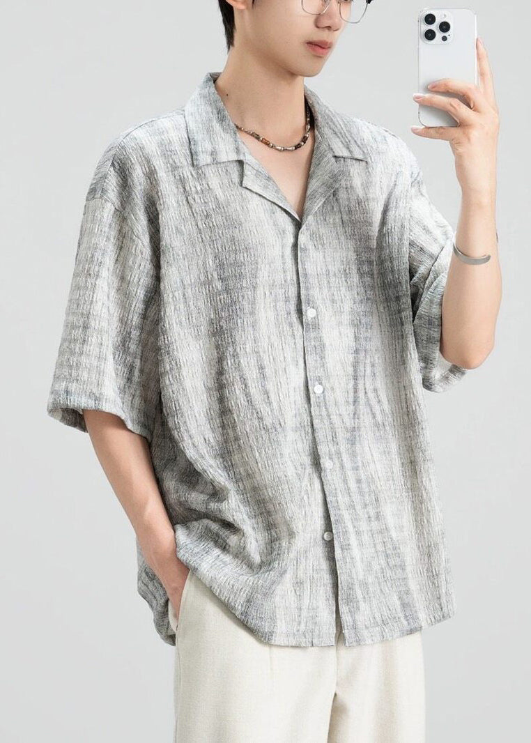 Shirts Collar Design Peter Pan Button Grey Mens Original Cotton