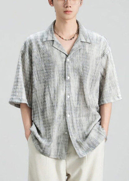 Shirts Collar Design Peter Pan Button Grey Mens Original Cotton