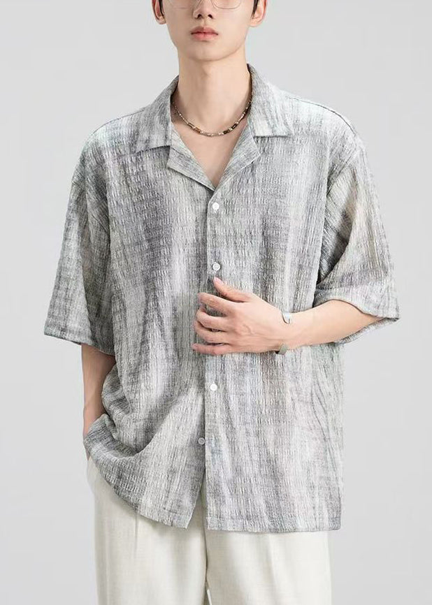 Shirts Collar Design Peter Pan Button Grey Mens Original Cotton