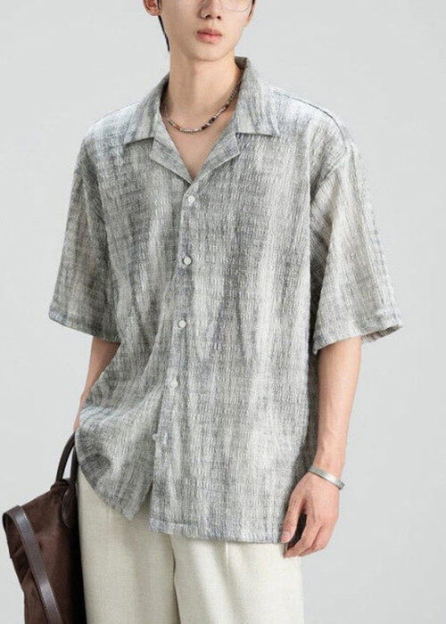 Shirts Collar Design Peter Pan Button Grey Mens Original Cotton