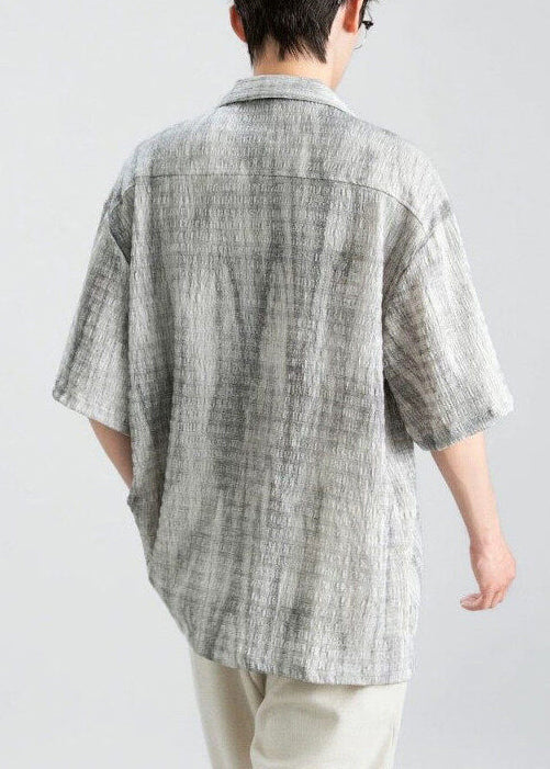 Shirts Collar Design Peter Pan Button Grey Mens Original Cotton