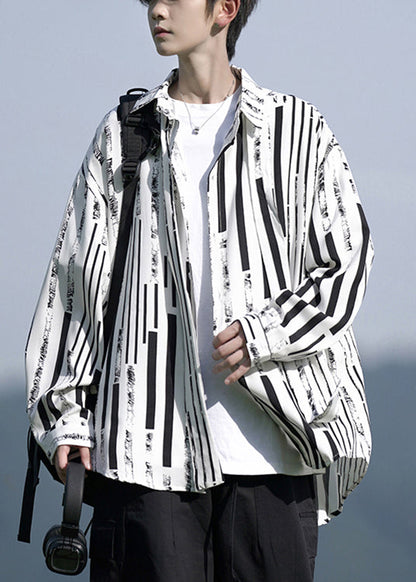 Design Collar Pan Striped Shirts Peter Men Original Khaki Cotton