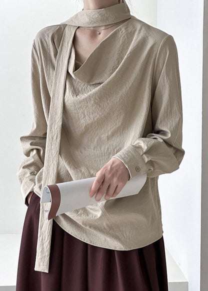 Solid Ribbon Design Top Khaki Spring Original