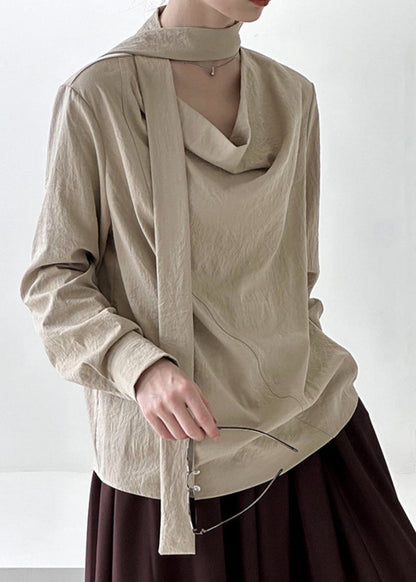 Solid Ribbon Design Top Khaki Spring Original