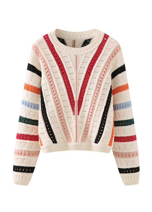 Original Design O-Neck Striped Hollow Out Knit Sweaters Spring YY005