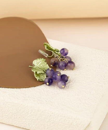 Grape Original Earrings Stud Design Purple Glass Alloy