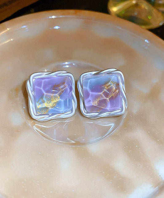 Square Design Original Wrinkled Earrings Alloy Stud Rainbow