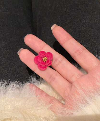 Red Original Alloy Stud Flocking Flower Camellia Earrings Design