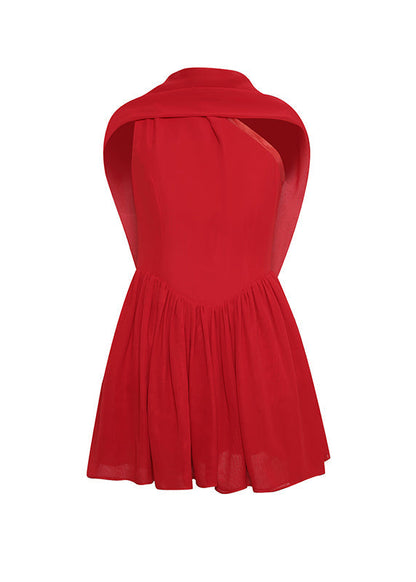 Dress Chiffon Red Wrinkled Design Cold Shoulder Original
