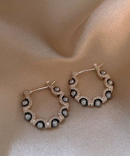 Original Design Silk Copper Alloy Pearl Hoop Earrings QQ041