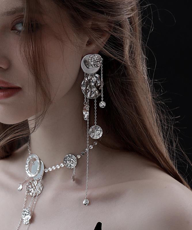 Original Design Drop Silk Copper Disc Earrings Tassel Wavy