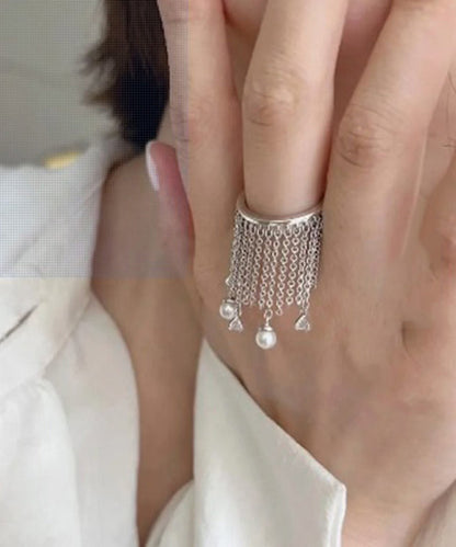 Open Design Rings Silver Chain Sterling Silk Tassel Original