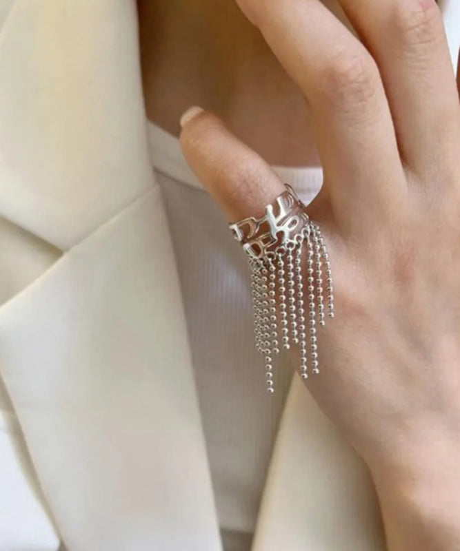 Open Design Rings Silver Chain Sterling Silk Tassel Original
