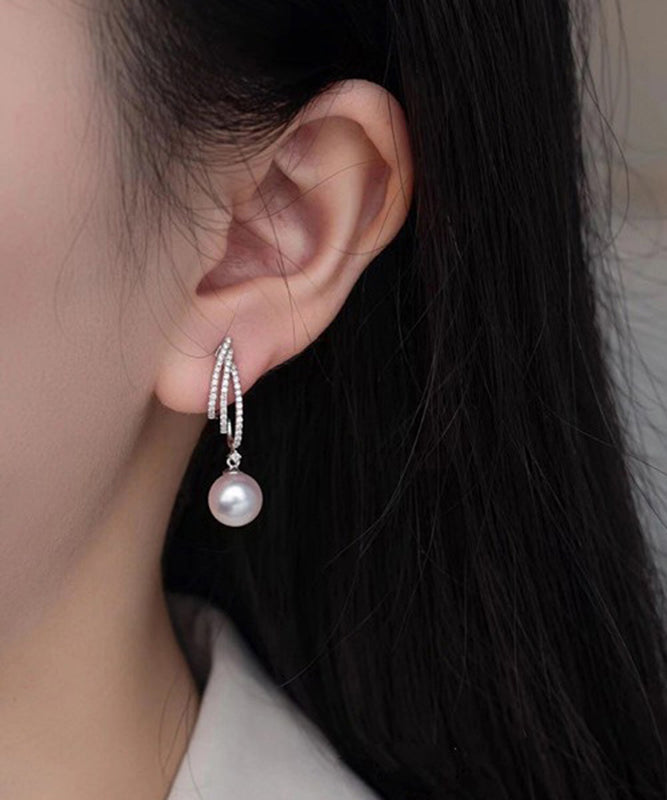 Silk Design Silver Sterling Drop Earrings Pearl Zircon Original