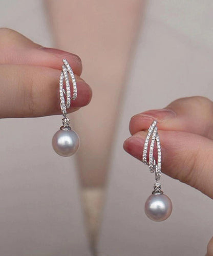 Silk Design Silver Sterling Drop Earrings Pearl Zircon Original