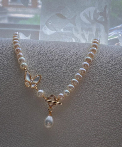White Original Zircon Pendant Pearl Design Butterfly Alloy