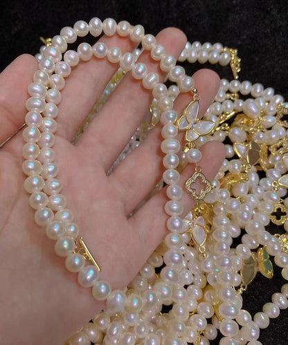 White Original Zircon Pendant Pearl Design Butterfly Alloy