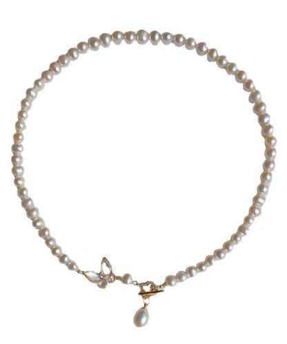 White Original Zircon Pendant Pearl Design Butterfly Alloy