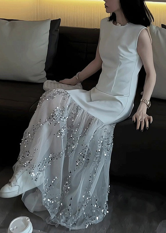 Patchwork Dress Long Design Summer White Tulle Original